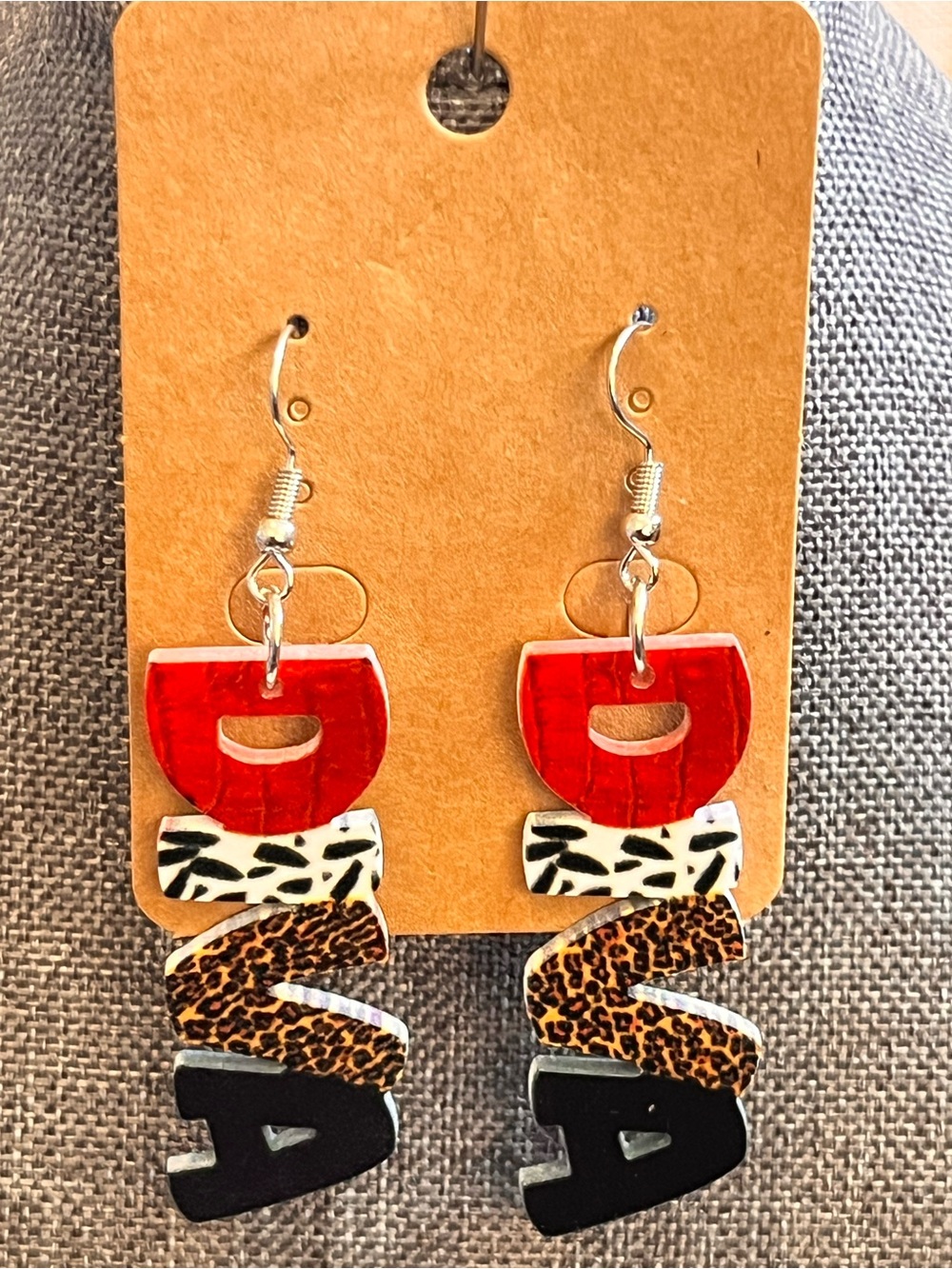 Handcrafted Red & Animal Print Statement Earrings